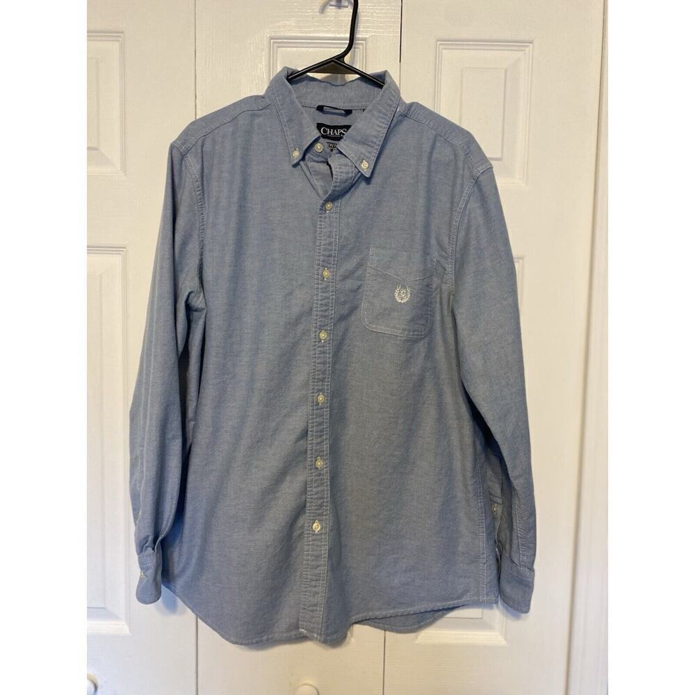 Chaps Blue Cool Cotton Long Sleeve Button Down Logo Pocket Shirt Mens Large